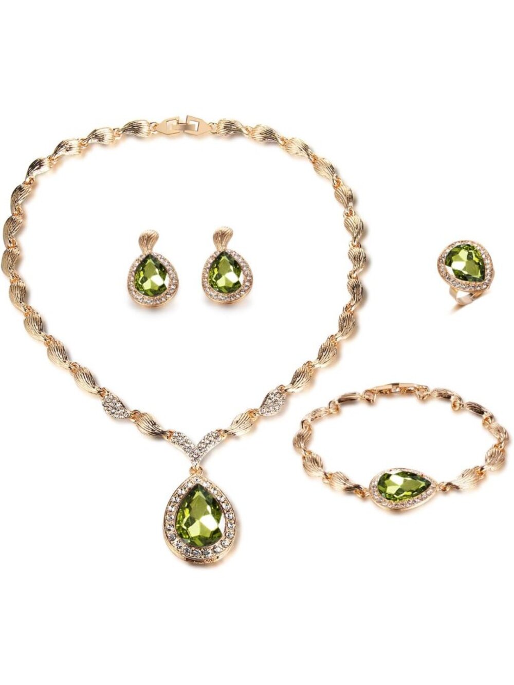 Luxury 18k Gold Plated Jewelry Set - Rhinestone Crystal Bib Necklace & Earrings